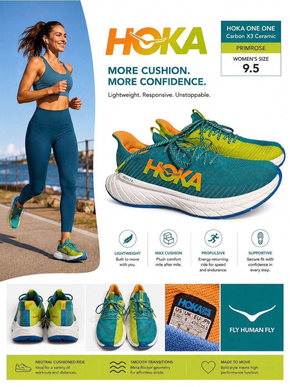 HOKA One One Carbon X3 Ceramic
Primrose  9.5 Carbon Plate Performance Run Shoes